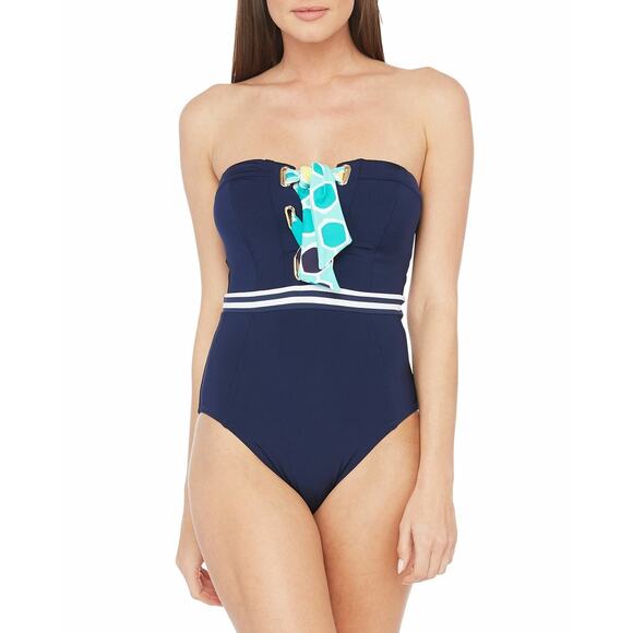 Trina Turk Made in the Shade Bandeau One Piece Swimsuit Midnight sz 2 - Picture 1 of 8